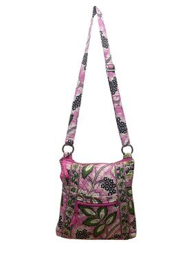 Vera Bradley Women’s Pink & Green Quilted Floral Print Adjustable Crossbody Bag